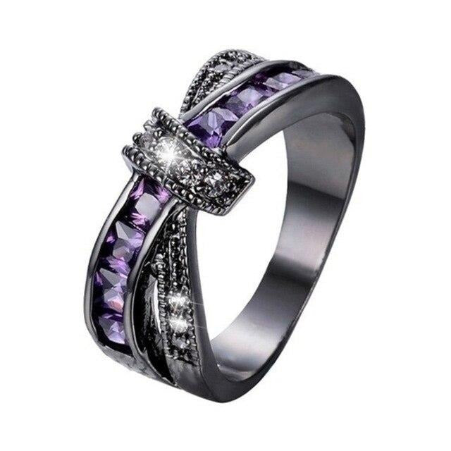 Rainbow Tungsten Carbide and Bow Purple Rhinestone & Cubic Zirconia Wedding Ring Set-Couple Rings-Innovato Design-6-5-Innovato Design
