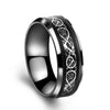 Silver Celtic Dragon Inlay and Black Cubic Zirconia Stainless Steel Wedding Ring Set-Couple Rings-Innovato Design-6-5-Innovato Design