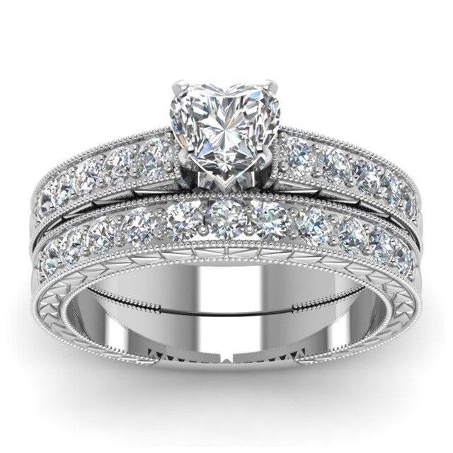 Round and Heart Cubic Zirconia Stainless Steel Wedding Ring Set-Couple Rings-Innovato Design-6-5-Innovato Design