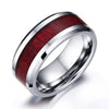 8mm Red Koa Wood and White Heart Cubic Zirconia Stainless Steel Wedding Bands Set-Couple Rings-Innovato Design-5-5-Innovato Design