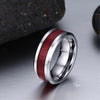8mm Red Koa Wood and White Heart Cubic Zirconia Stainless Steel Wedding Bands Set-Couple Rings-Innovato Design-5-5-Innovato Design