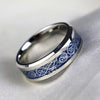 8mm Silver Celtic Dragon Inlay and Blue/White Cubic Zirconia Stainless Steel Wedding Ring Set-Couple Rings-Innovato Design-6-5-Innovato Design