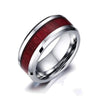 Red Koa Wood Inlay and White/Red Cubic Zirconia Stainless Steel Wedding Ring Set-Couple Rings-Innovato Design-5-6-Innovato Design