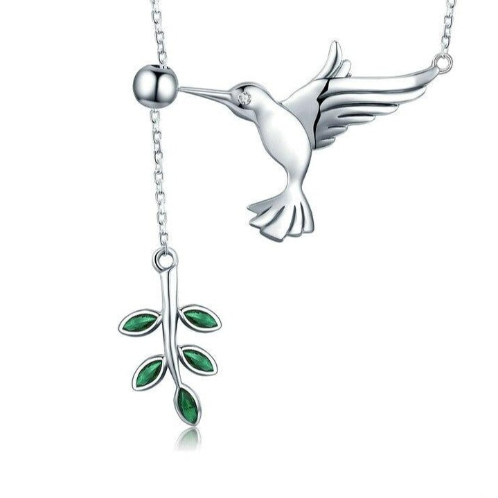 Hummingbird and Olive Branch 925 Sterling Silver Fashion Pendant Necklace-Necklaces-Innovato Design-Innovato Design