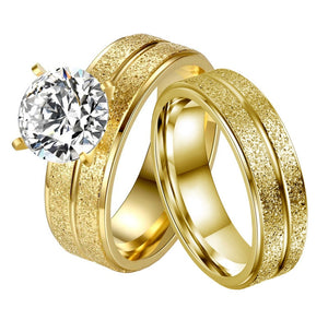 Double Row Frosted and Cubic Zirconia Stainless Steel Wedding Ring Set-Couple Rings-Innovato Design-6-6-Innovato Design