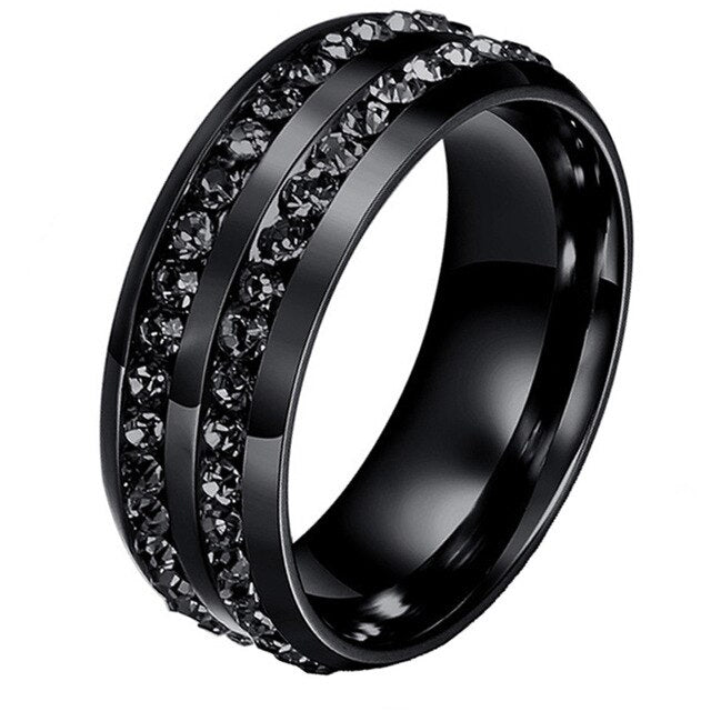 Double Row and Black Cubic Zirconia 316L Stainless Steel Wedding Ring Set-Couple Rings-Innovato Design-6-5-Innovato Design