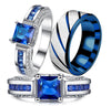 Blue/Silver and Blue Cubic Zirconia Stainless Steel Wedding Ring Set-Couple Rings-Innovato Design-6-5-Innovato Design