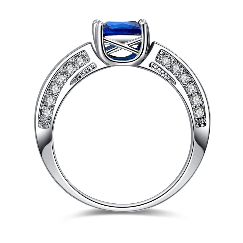 Blue/Silver and Blue Cubic Zirconia Stainless Steel Wedding Ring Set-Couple Rings-Innovato Design-6-5-Innovato Design