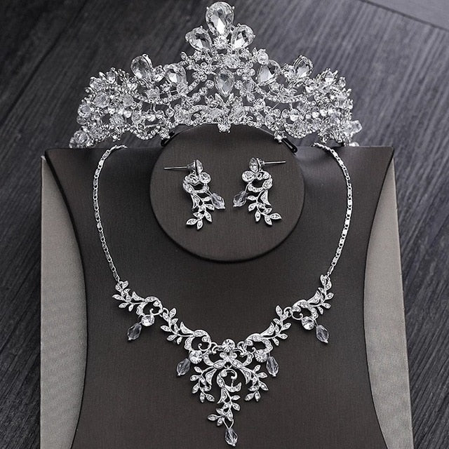 Sparkling Crystal Tiara, Necklace & Earrings Wedding Jewelry Set-Jewelry Sets-Innovato Design-Innovato Design