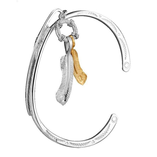 Gold and Silver Feather 925 Sterling Silver Vintage Bracelet-Bracelets-Innovato Design-Innovato Design
