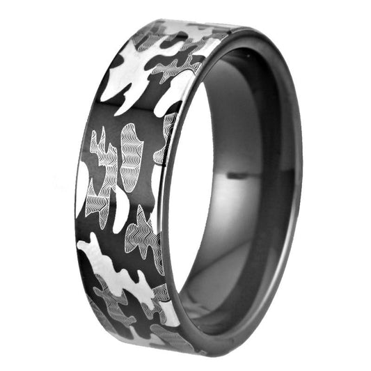 8mm Military Camo Design Black-Plated Tungsten Wedding Ring