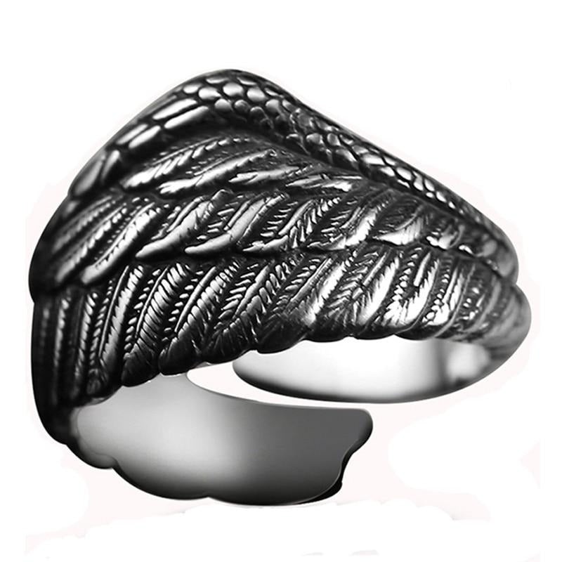 Eagle Wing Feather 925 Sterling Silver Vintage Retro Biker Ring-Gothic Rings-Innovato Design-Innovato Design