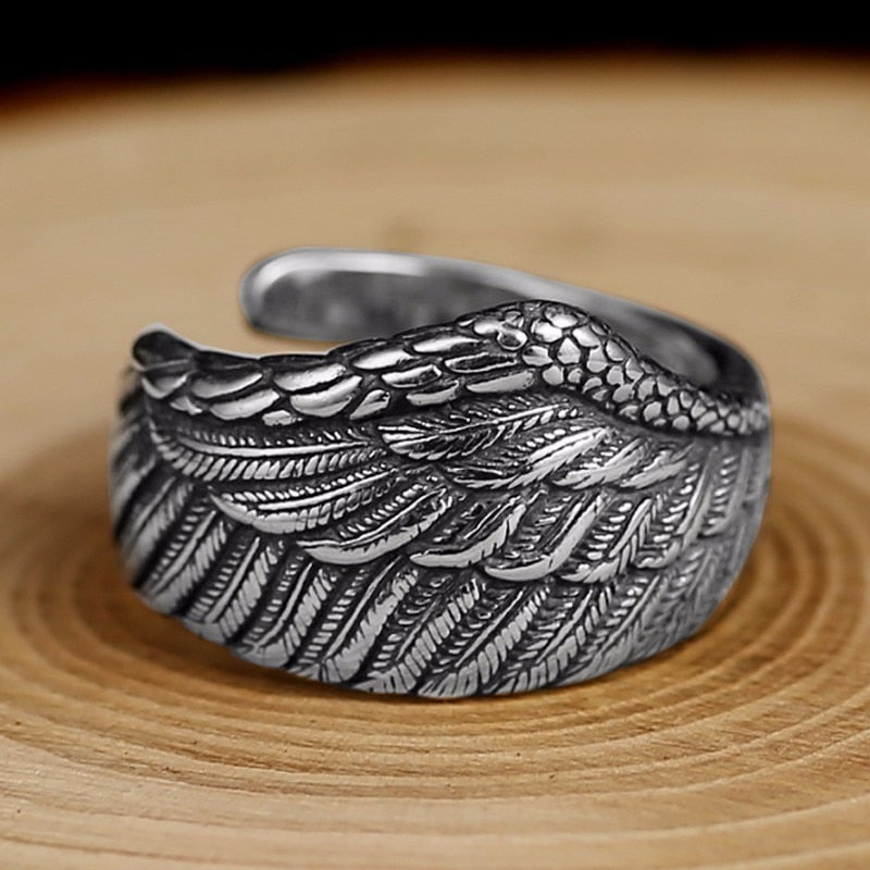 Eagle Wing Feather 925 Sterling Silver Vintage Retro Biker Ring-Gothic Rings-Innovato Design-Innovato Design