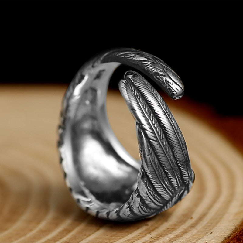 Eagle Wing Feather 925 Sterling Silver Vintage Retro Biker Ring-Gothic Rings-Innovato Design-Innovato Design
