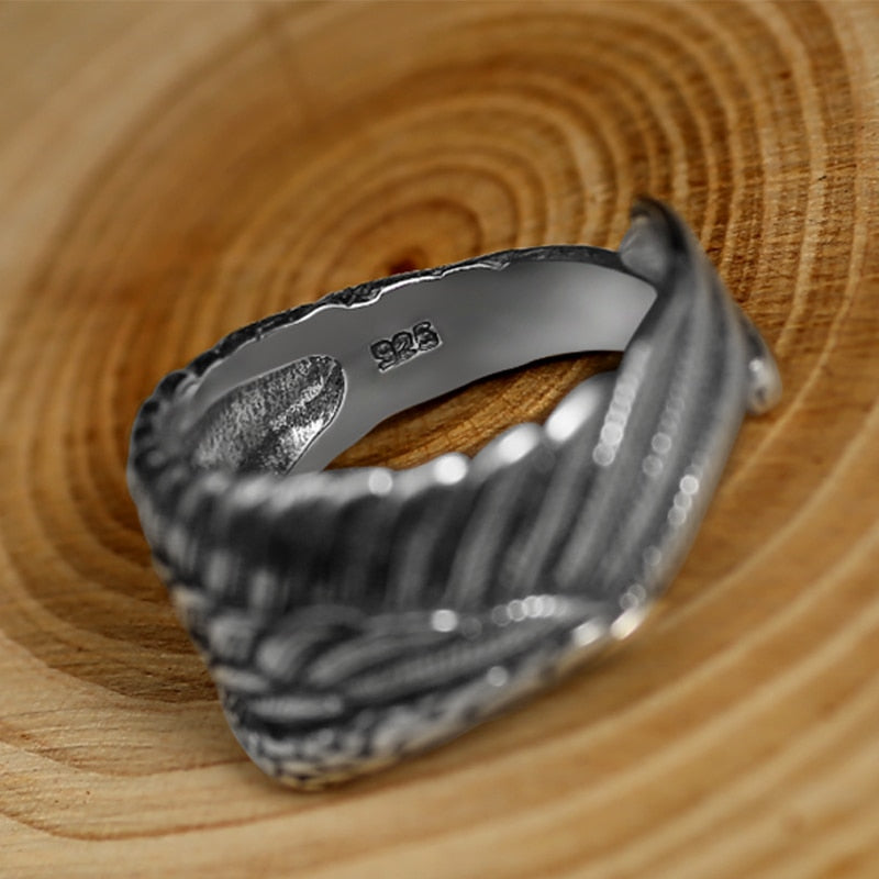 Eagle Wing Feather 925 Sterling Silver Vintage Retro Biker Ring-Gothic Rings-Innovato Design-Innovato Design