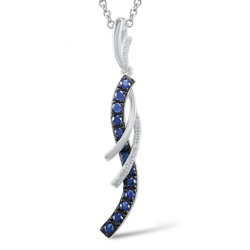 Waved Design Blue and White Cubic Zirconia 925 Sterling Silver Fashion Pendant and Drop Earrings Jewelry Set-Necklaces-Innovato Design-Innovato Design