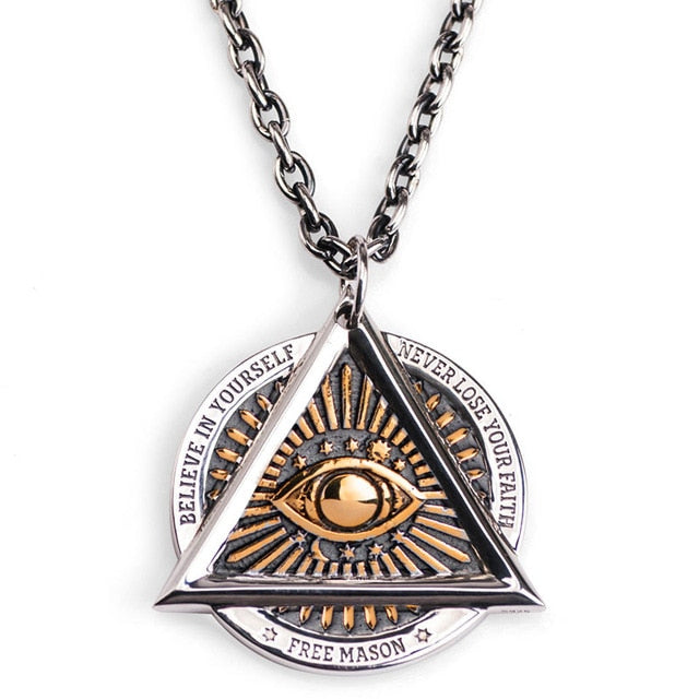 Round and Triangle Masonic with an Eye and Skull Stainless Steel Necklace-Necklaces-Innovato Design-Innovato Design
