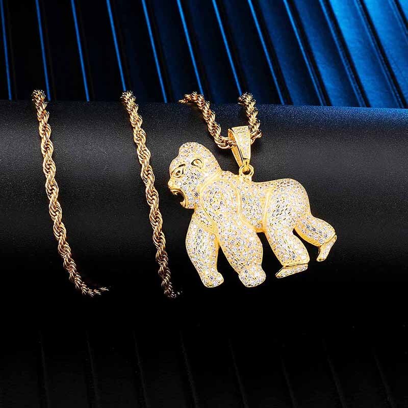 Cubic-Zirconia-Studded Orangutan Bling Rope Chain Hip-hop Pendant Necklace-Necklaces-Innovato Design-Innovato Design