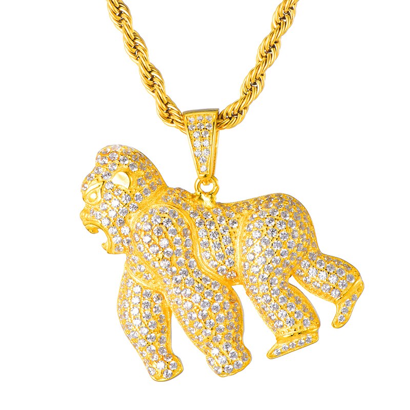 Cubic-Zirconia-Studded Orangutan Bling Rope Chain Hip-hop Pendant Necklace-Necklaces-Innovato Design-Innovato Design