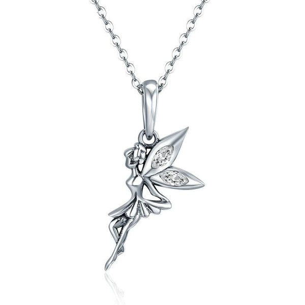 Flower Fairy Dangle Cubic Zirconia 925 Sterling Silver Fashion Pendant Necklace
