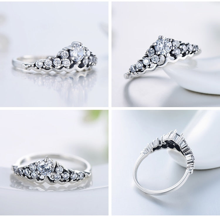 Silver Cubic Zirconia Crown 925 Sterling Silver Necklace, Stud Earrings & Ring Fashion Wedding Jewelry Set-Jewelry Sets-Innovato Design-6-Innovato Design