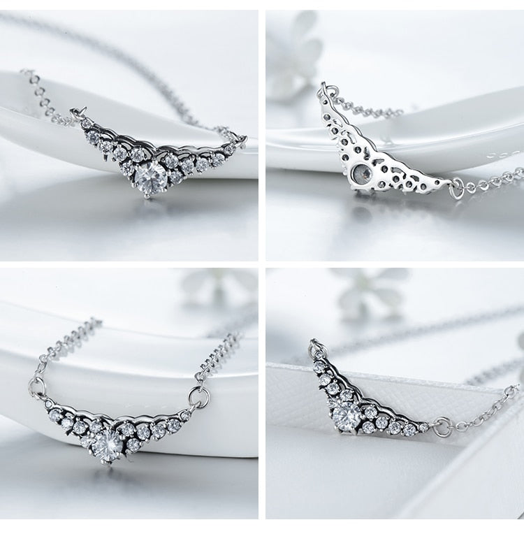 Silver Cubic Zirconia Crown 925 Sterling Silver Necklace, Stud Earrings & Ring Fashion Wedding Jewelry Set-Jewelry Sets-Innovato Design-6-Innovato Design
