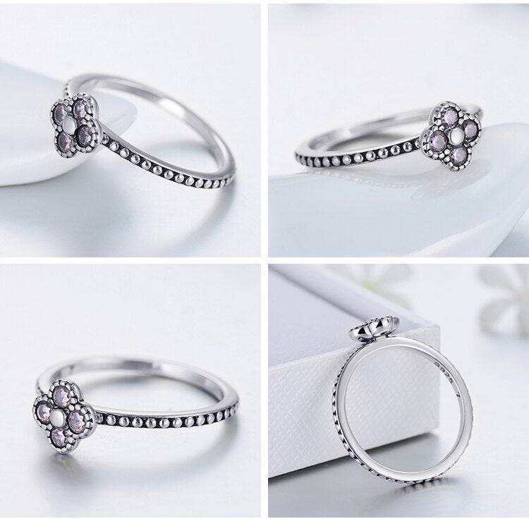 Purple Flower Cubic Zirconia 925 Sterling Silver Necklace, Earrings & Ring Fashion Jewelry Set-Jewelry Sets-Innovato Design-6-Innovato Design