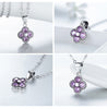 Purple Flower Cubic Zirconia 925 Sterling Silver Necklace, Earrings & Ring Fashion Jewelry Set-Jewelry Sets-Innovato Design-6-Innovato Design