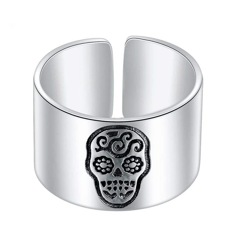 Sugar Skull Signet 925 Sterling Silver Adjustable High Polished Fashion Rock Ring-Gothic Rings-Innovato Design-Innovato Design