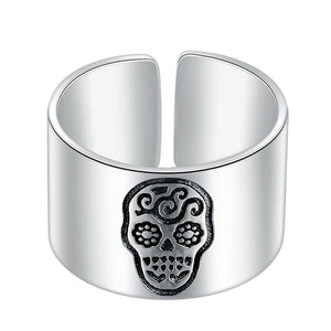 Sugar Skull Signet 925 Sterling Silver Adjustable High Polished Fashion Rock Ring-Gothic Rings-Innovato Design-Innovato Design
