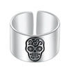 Sugar Skull Signet 925 Sterling Silver Adjustable High Polished Fashion Rock Ring