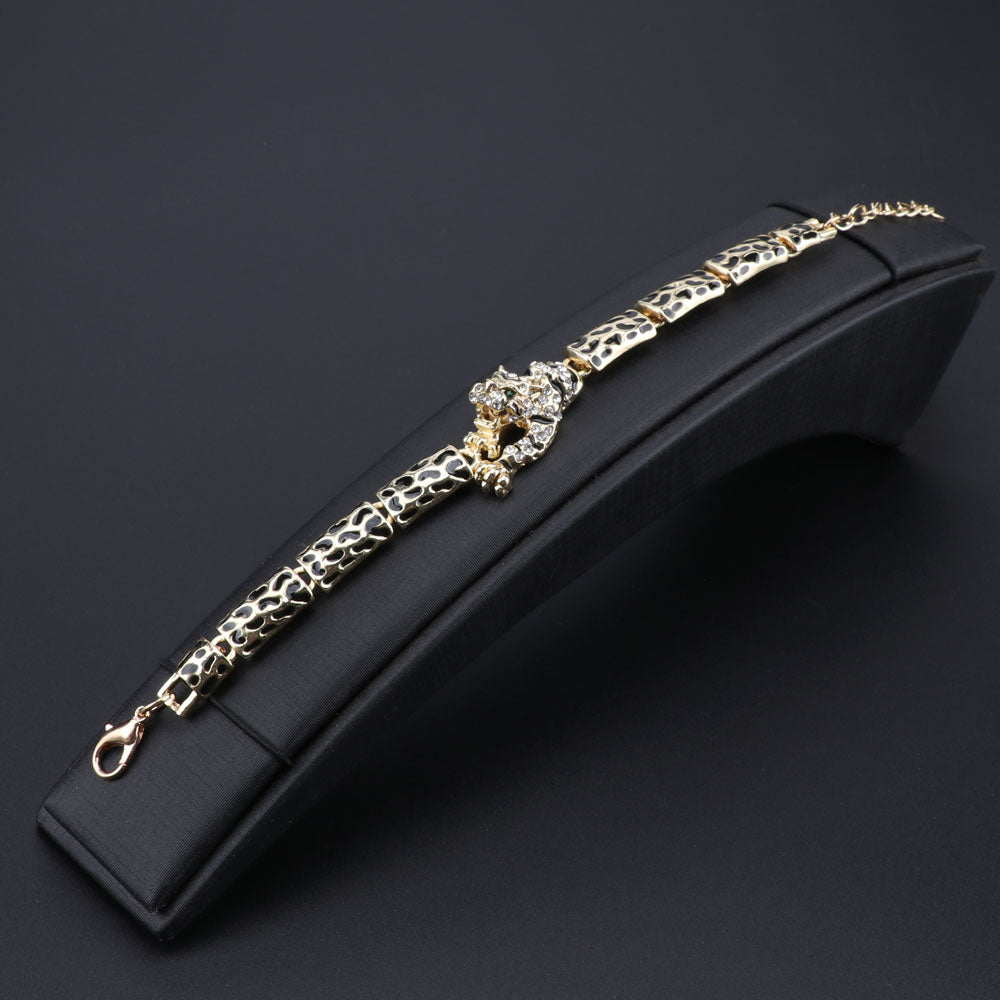 Gold/Silver-Plated Tiger Crystal Necklace, Bracelet, Earrings & Ring Wedding Statement Jewelry Set-Jewelry Sets-Innovato Design-Silver-Innovato Design