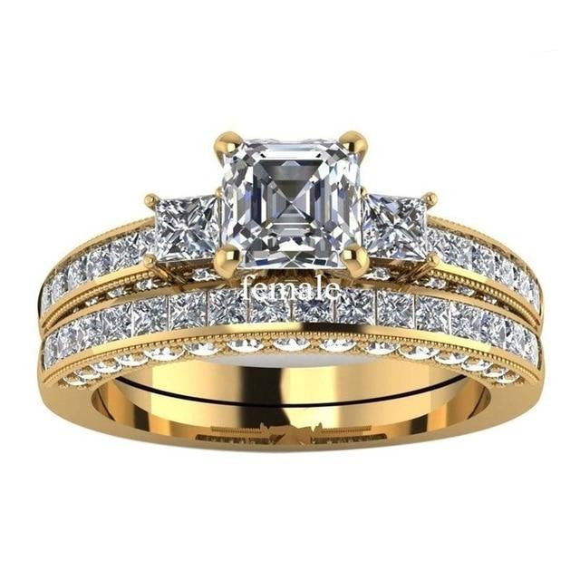 Gold Celtic Dragon and White Cubic Zirconia Gold-Plated Stainless Steel Wedding Ring Set-Couple Rings-Innovato Design-6-5-Innovato Design