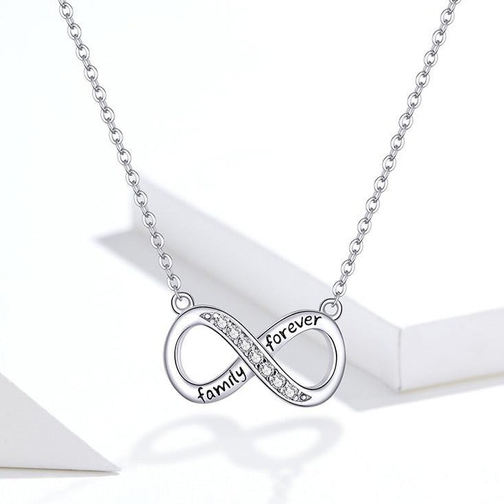 "Family Forever" Cubic Zirconia Infinity Design 925 Sterling Silver Fashion Pendant Necklace-Necklaces-Innovato Design-Innovato Design