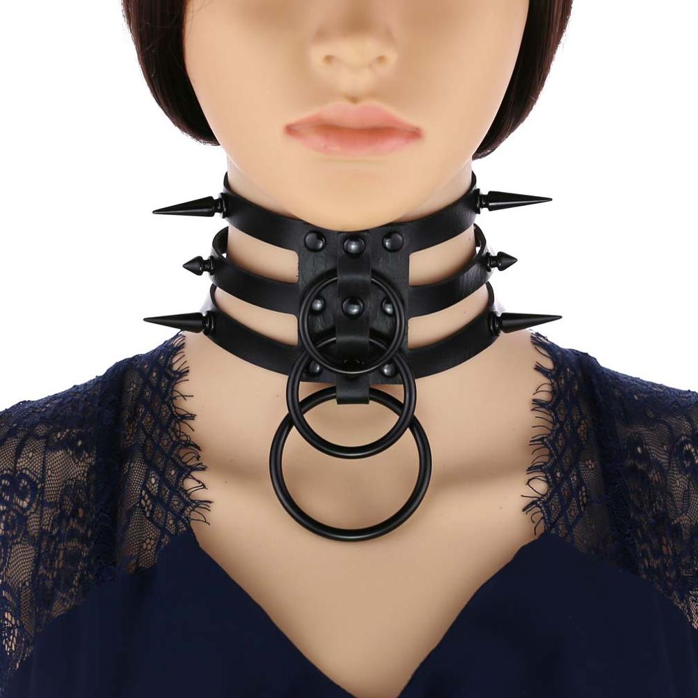 Black Spike Stud and Metal Ring Collar Choker Leather Gothic Harajuku Necklace-Necklace-Innovato Design-White-Innovato Design