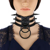 Black Spike Stud and Metal Ring Collar Choker Leather Gothic Harajuku Necklace