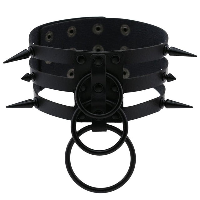 Black Spike Stud and Metal Ring Collar Choker Leather Gothic Harajuku Necklace-Necklace-Innovato Design-Black-Innovato Design