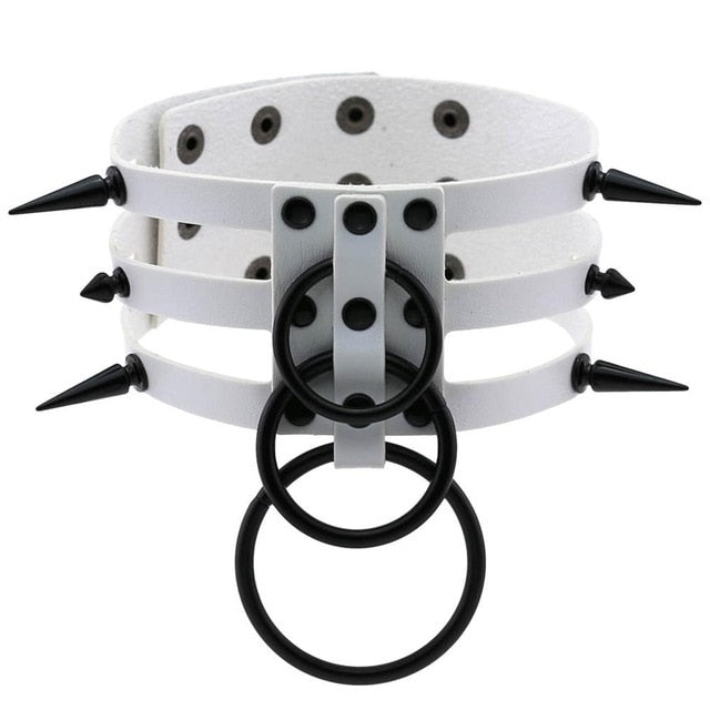 Black Spike Stud and Metal Ring Collar Choker Leather Gothic Harajuku Necklace-Necklace-Innovato Design-White-Innovato Design