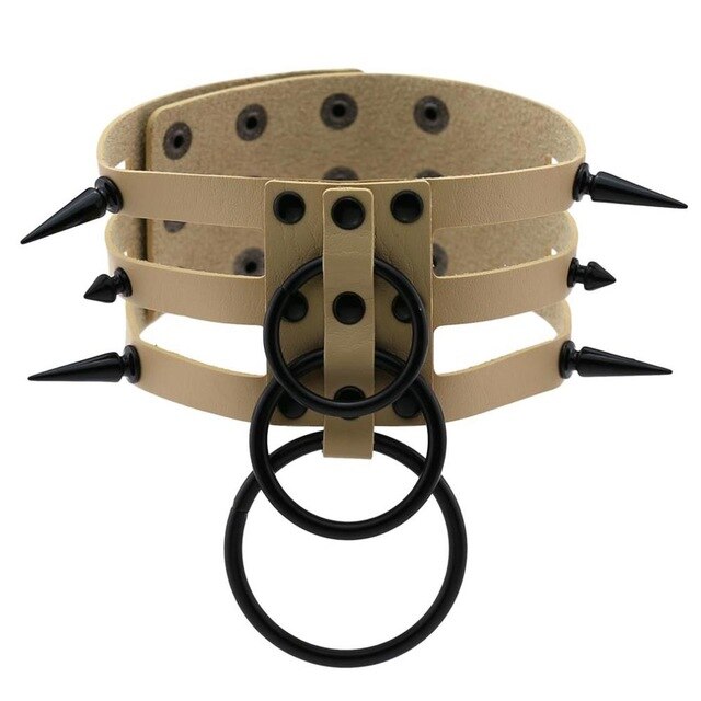 Black Spike Stud and Metal Ring Collar Choker Leather Gothic Harajuku Necklace-Necklace-Innovato Design-Nude-Innovato Design
