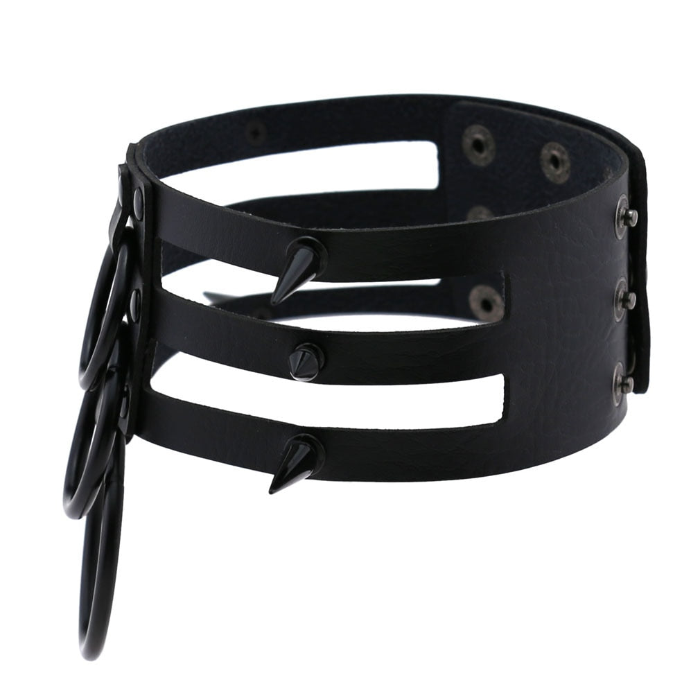 Black Spike Stud and Metal Ring Collar Choker Leather Gothic Harajuku Necklace-Necklace-Innovato Design-White-Innovato Design