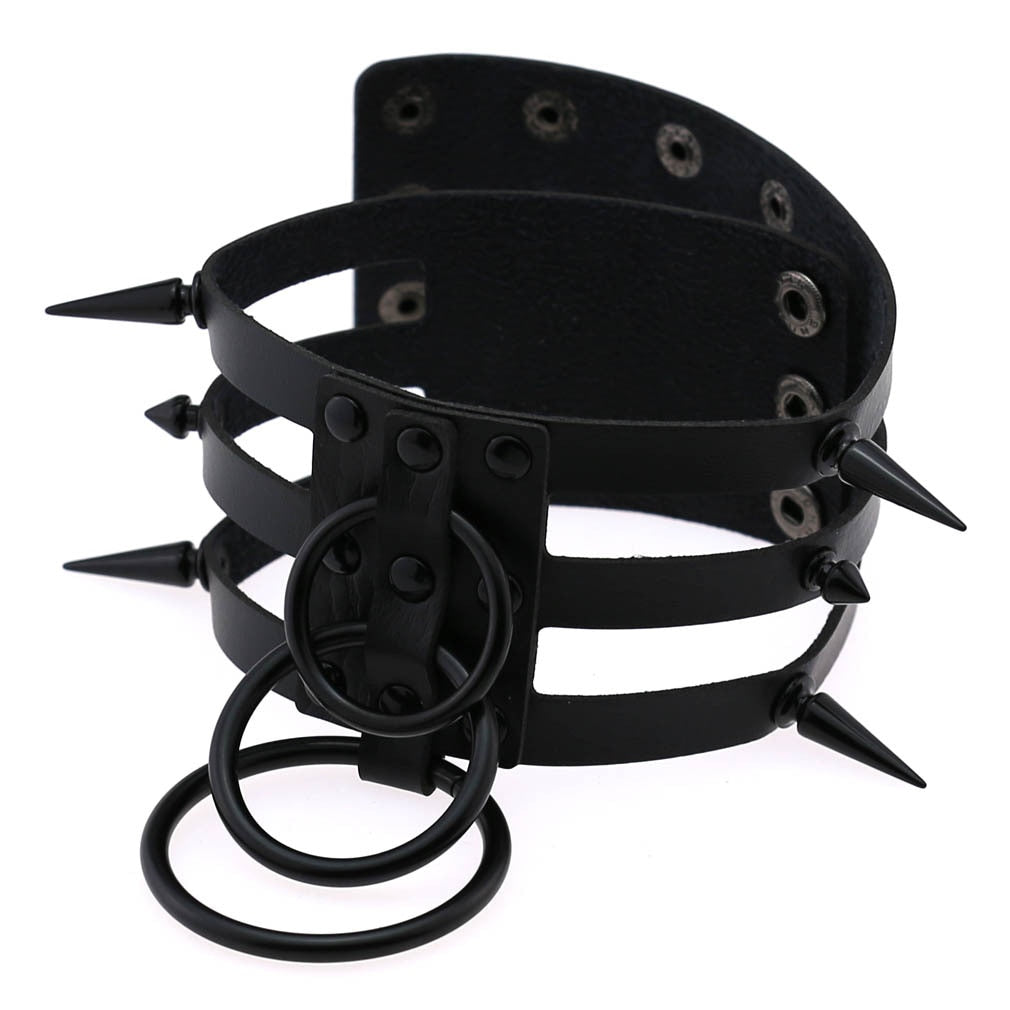 Black Spike Stud and Metal Ring Collar Choker Leather Gothic Harajuku Necklace-Necklace-Innovato Design-White-Innovato Design