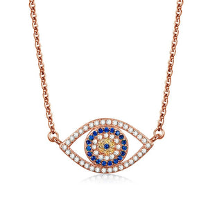 Lucky Blue Evil Eye 925 Sterling Silver Punk Pendant Necklace-Necklaces-Innovato Design-Rose Gold-18 Inch-Innovato Design