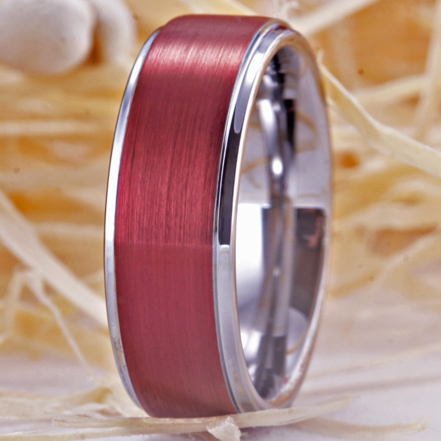 Classic Brushed Red Tungsten Wedding Ring-Rings-Innovato Design-6-Innovato Design