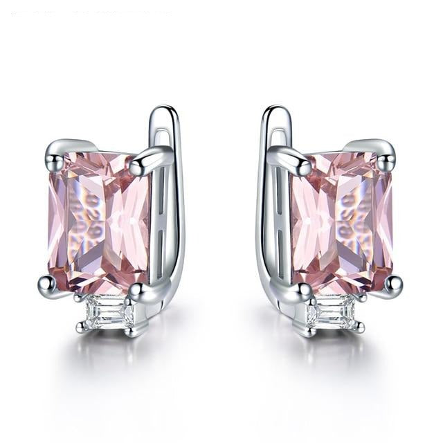 Emerald, Topaz or Morganite Gemstone and Cubic Zirconia 925 Sterling Silver Fashion Wedding Clip Earrings-Earrings-Innovato Design-Pink-Innovato Design