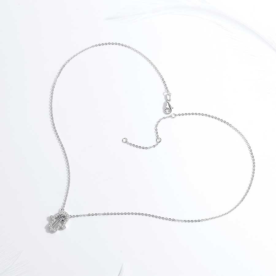 Lucky Hamsa Hand 925 Sterling Silver Long Pendant Necklace-Necklaces-Innovato Design-Silver-18 Inch-Innovato Design