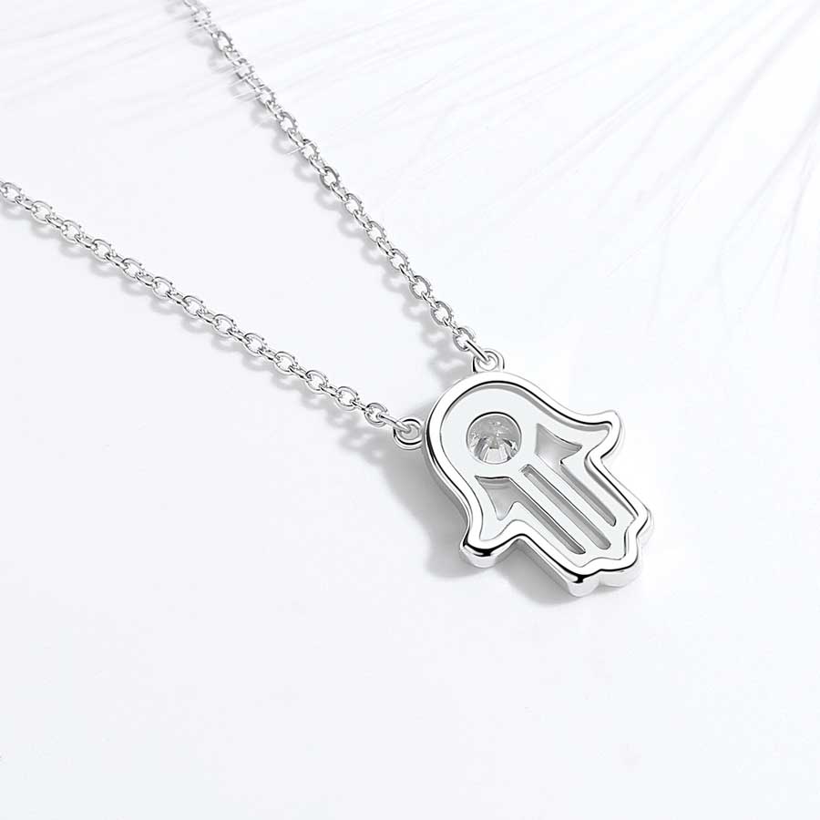 Lucky Hamsa Hand 925 Sterling Silver Long Pendant Necklace-Necklaces-Innovato Design-Silver-18 Inch-Innovato Design