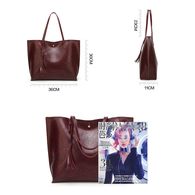 Designer Soft PU Leather Tote Bag, Shoulder Bag and Handbag-Handbags-Innovato Design-Black-Innovato Design