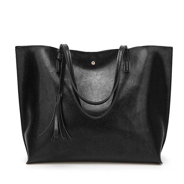 Designer Soft PU Leather Tote Bag, Shoulder Bag and Handbag-Handbags-Innovato Design-Black-Innovato Design