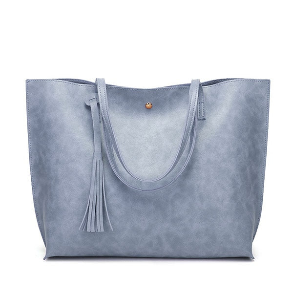 Designer Soft PU Leather Tote Bag, Shoulder Bag and Handbag-Handbags-Innovato Design-Light Blue-Innovato Design