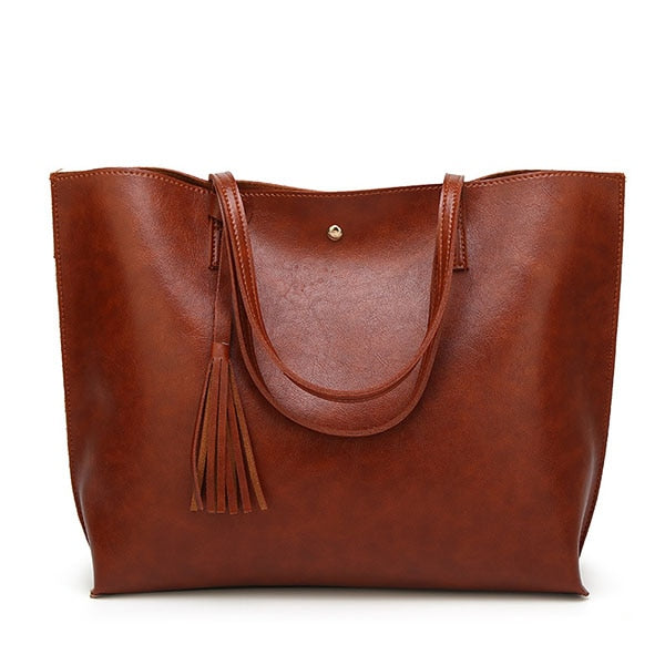 Designer Soft PU Leather Tote Bag, Shoulder Bag and Handbag-Handbags-Innovato Design-Brown-Innovato Design